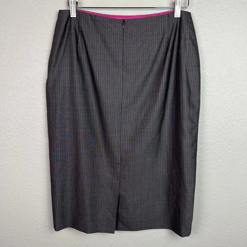Escada Womens 14 EU 44 Wool Silk Blend Gray Pink Pinstripe Pencil Skirt - Picture 4 of 8
